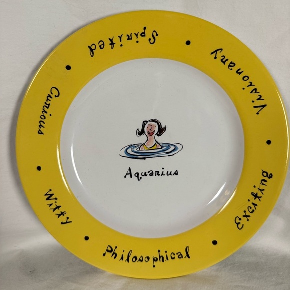 Pottery Barn What’s Your Sign Yellow Aquarius 8 Inch Plate - Picture 5 of 7